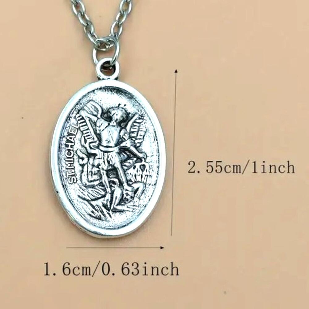 Archangel Saint Michael & Dragon Two Sided Faith Necklace 22 in. 925 Chain